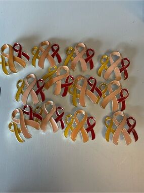 12 Mixed Awareness Ribbon Pins - Pink, Yellow, Red (Lot)